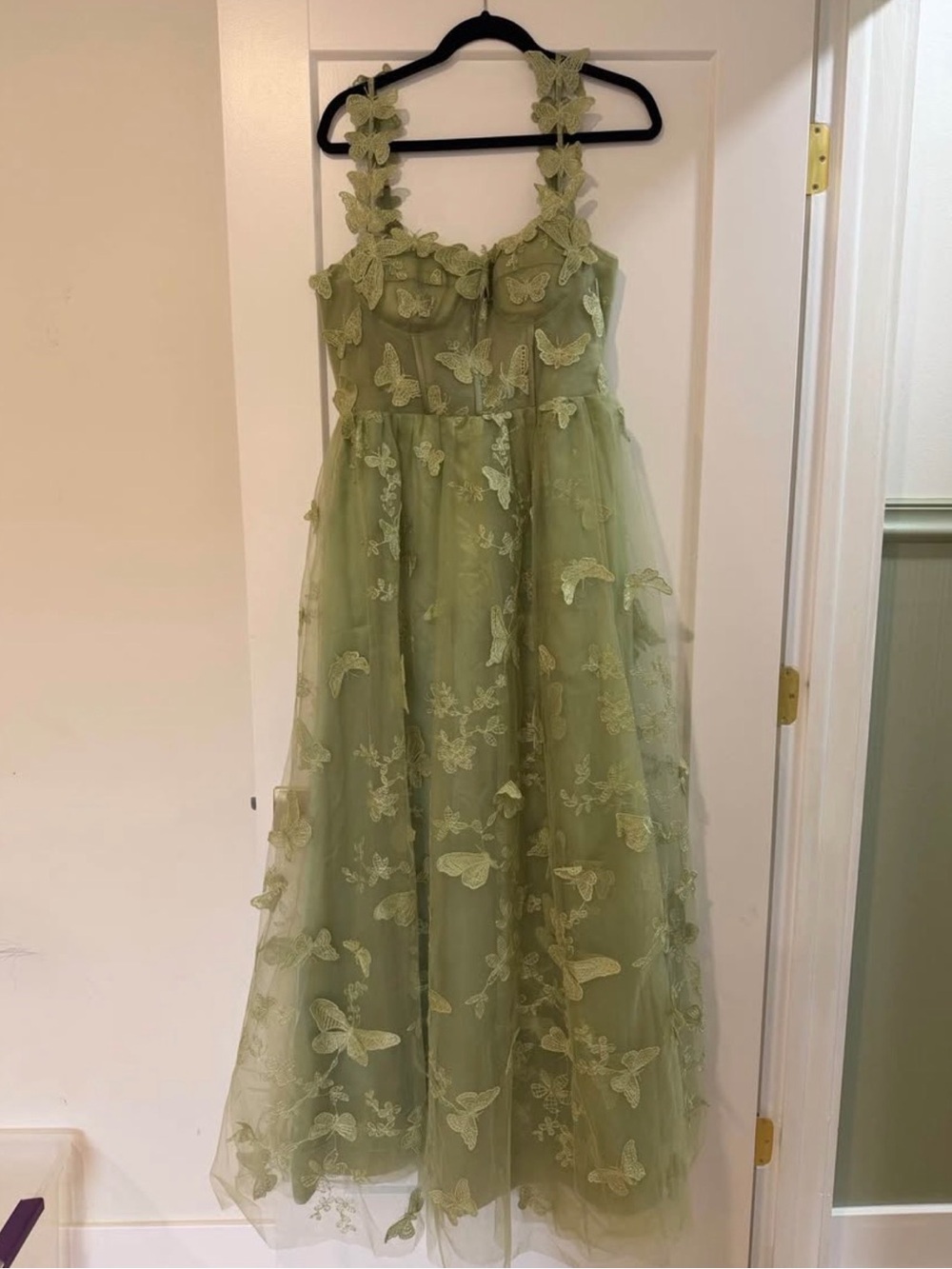 Sage Green Butterfly Fairycore Corset Dress | Size 14 | Cottagecore Formal